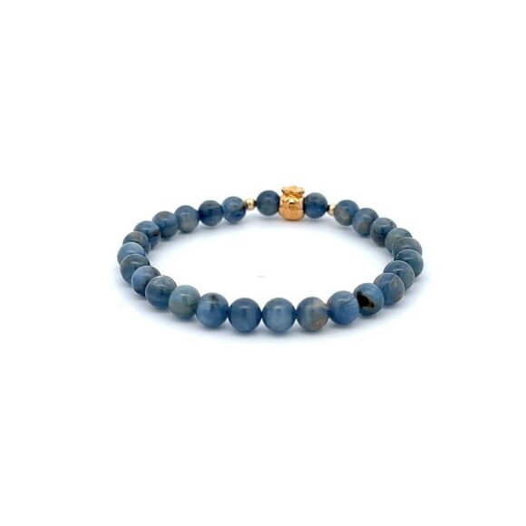 18K Gold Money Bag Lucky Charm Beads Bracelet Gemstones Kyanite 6mm - Picture 5 of 8